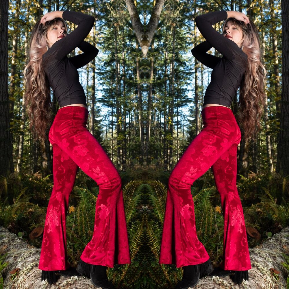 Ruby Embossed Velvet Bell Bottoms - Warrior Within Designs